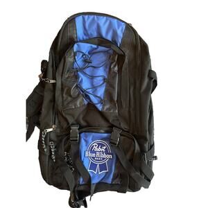 Pabst Blue Ribbon Hiking BackPack Oversize Travel Black/Blue Day Trip Large Size